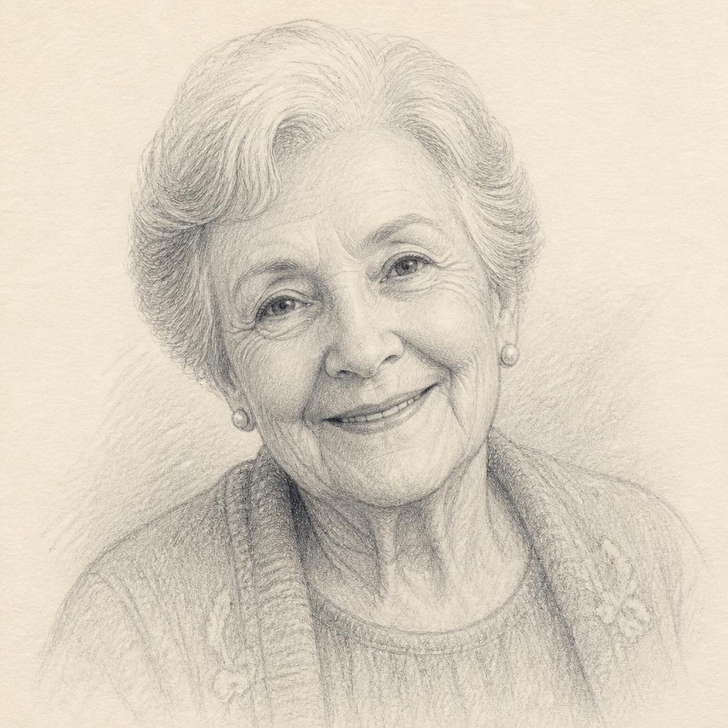Memorial pencil portrait of an elderly woman